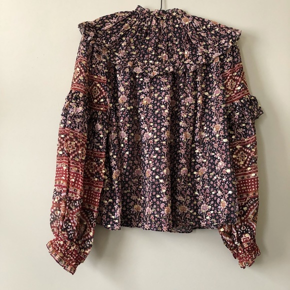 Ulla Johnson Blouse Silk Ruffle Blue Floral Elini - Picture 8 of 11